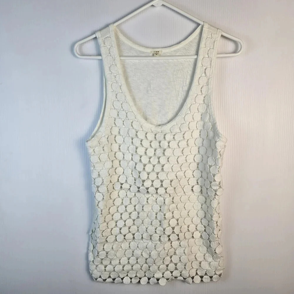 J. Crew Women’s Crotcheted White Tiered Scoop Tank Top 100% Cotton Size M